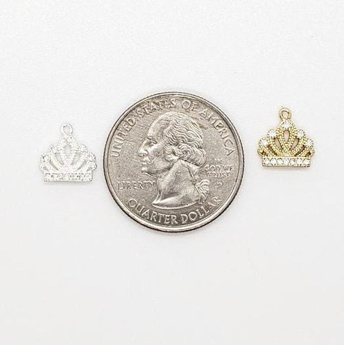 10mmx10mm Brass Pave Princess Crown CZ Charm Cubic Zirconia Gold Color