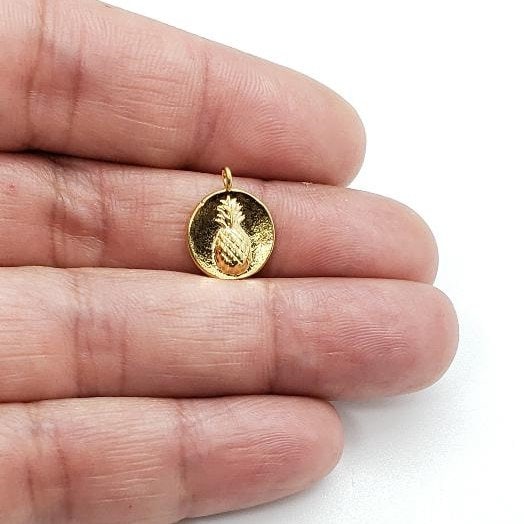 Sterling Silver or Vermeil Raised Pineapple Round Disc Charm Juicy Fruit