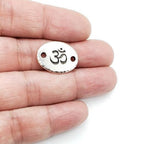 20mmx14.5mm Pewter Om Ohm Stamped Embossed Oval 2 Hole Connector Charm