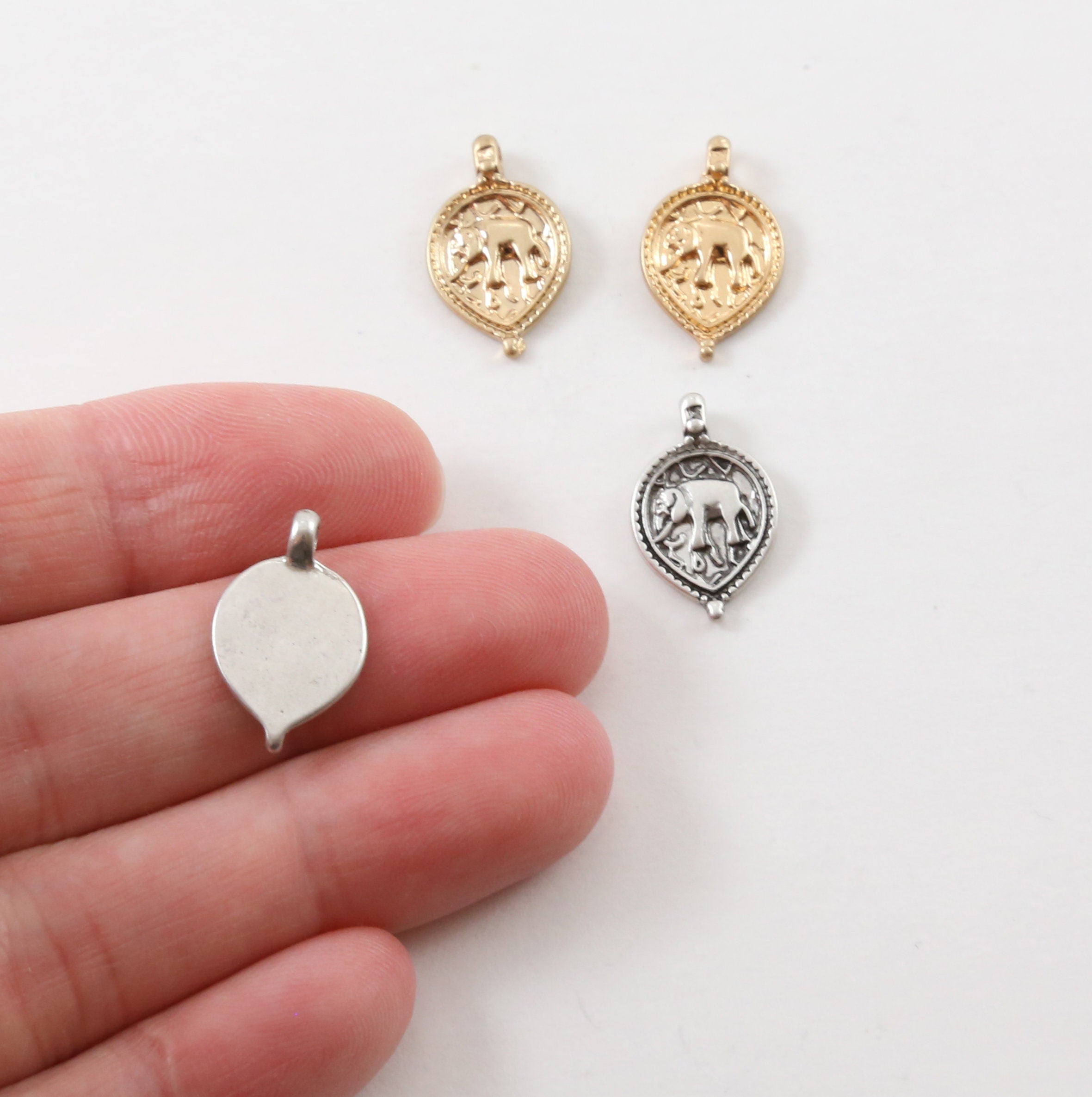 17mmx11mm Base Metal Ancient Amulet Elephant Symbol Coin Medallion Charm (2pc)
