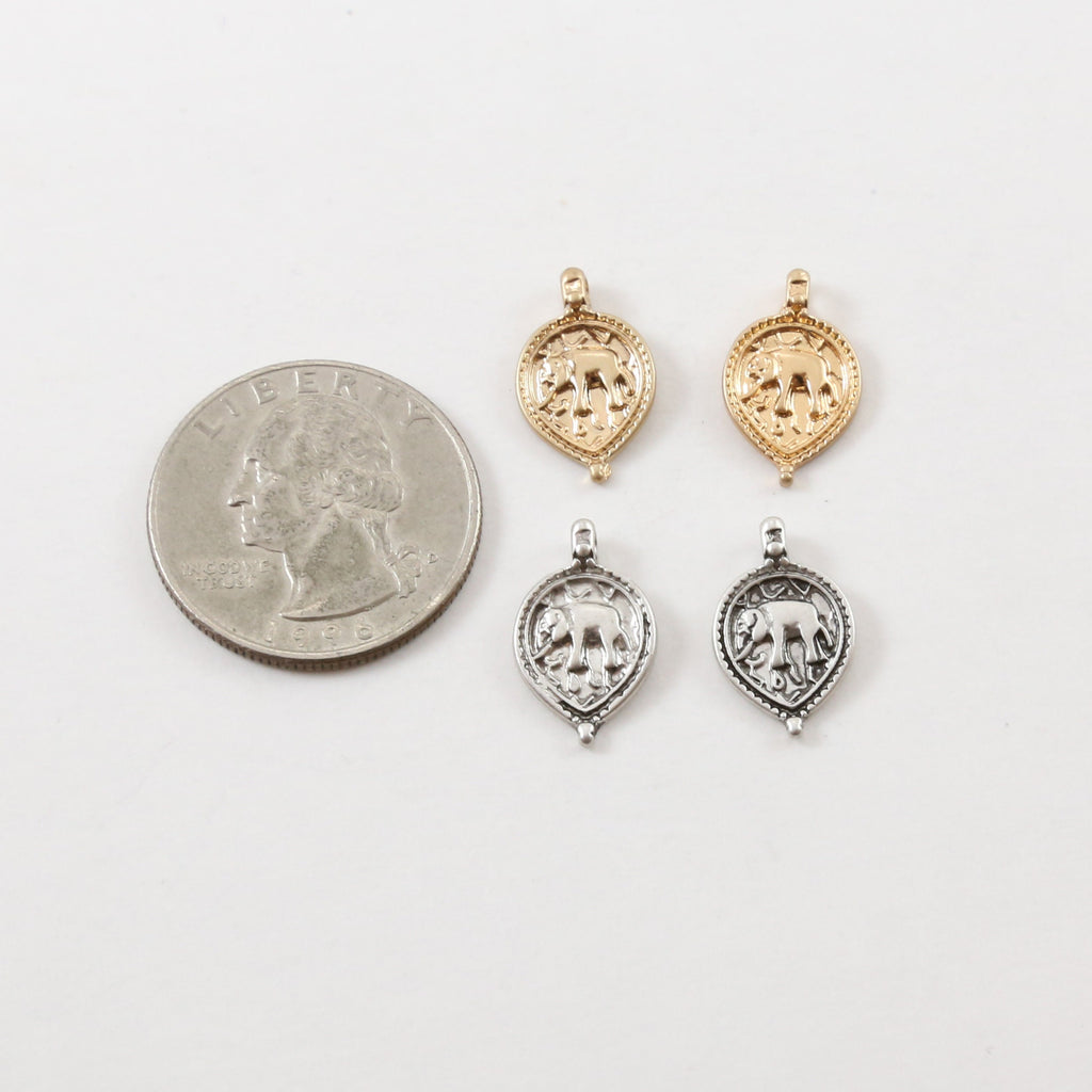 17mmx11mm Base Metal Ancient Amulet Elephant Symbol Coin Medallion Charm (2pc)