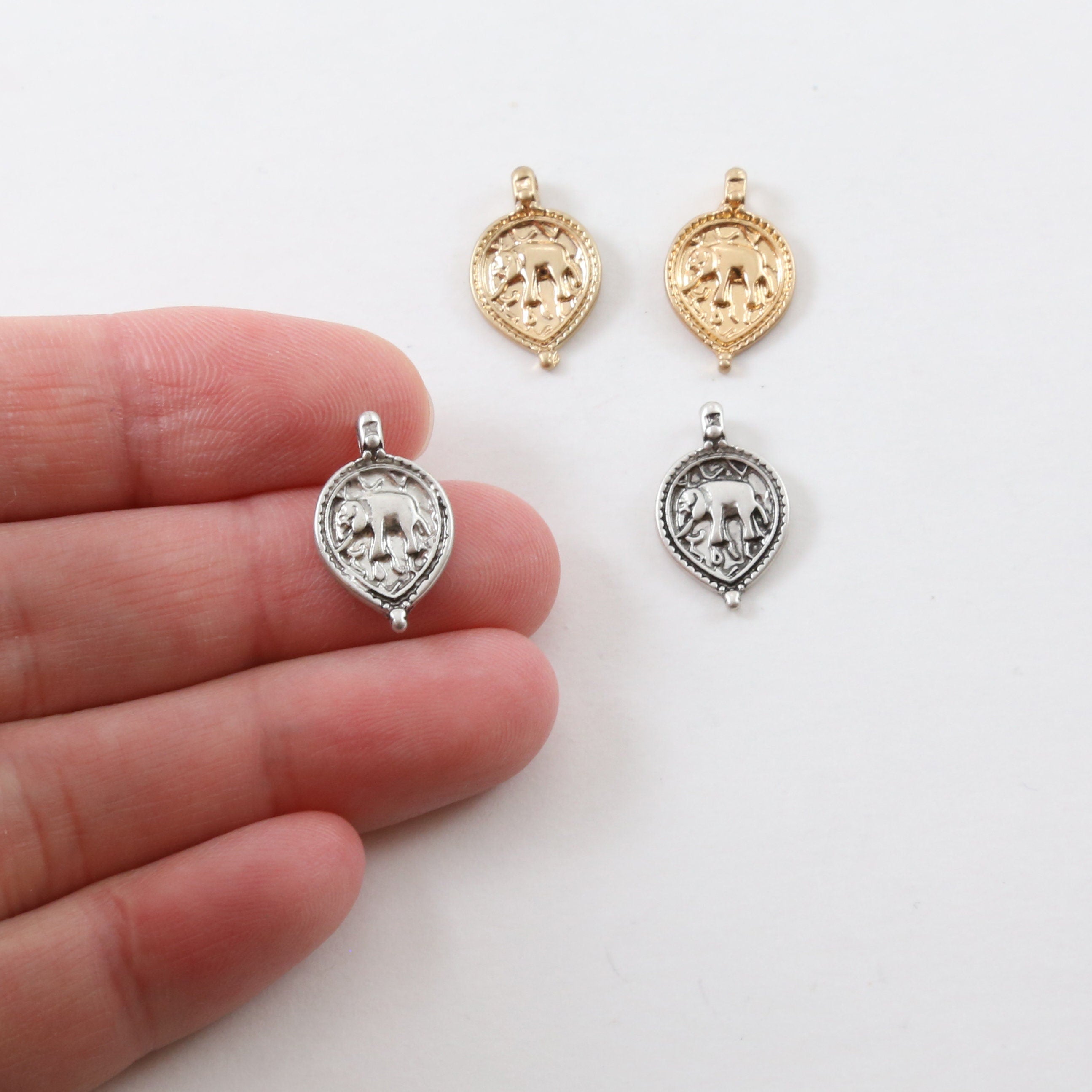 17mmx11mm Base Metal Ancient Amulet Elephant Symbol Coin Medallion Charm (2pc)