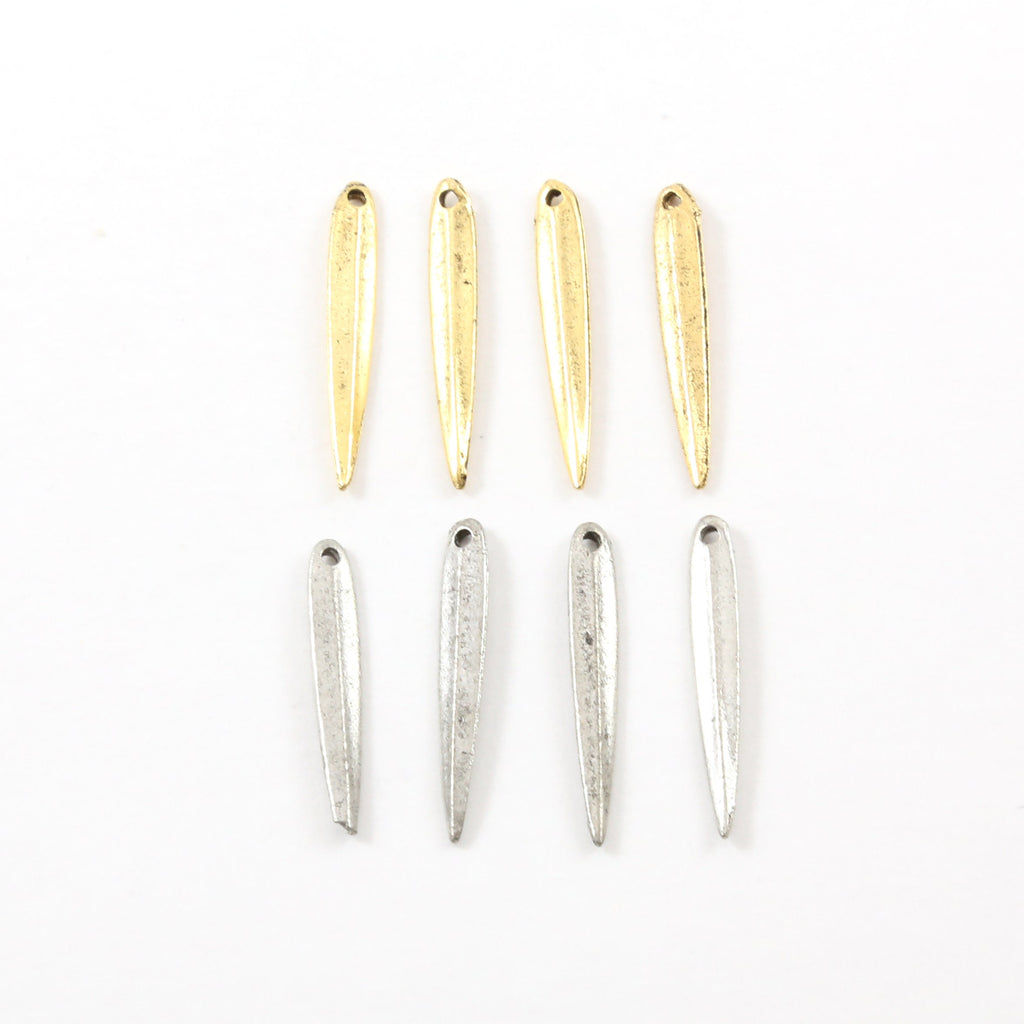 Pewter Metal Spike Charm Feather Triangle Dagger Pendant Bar (4pc)