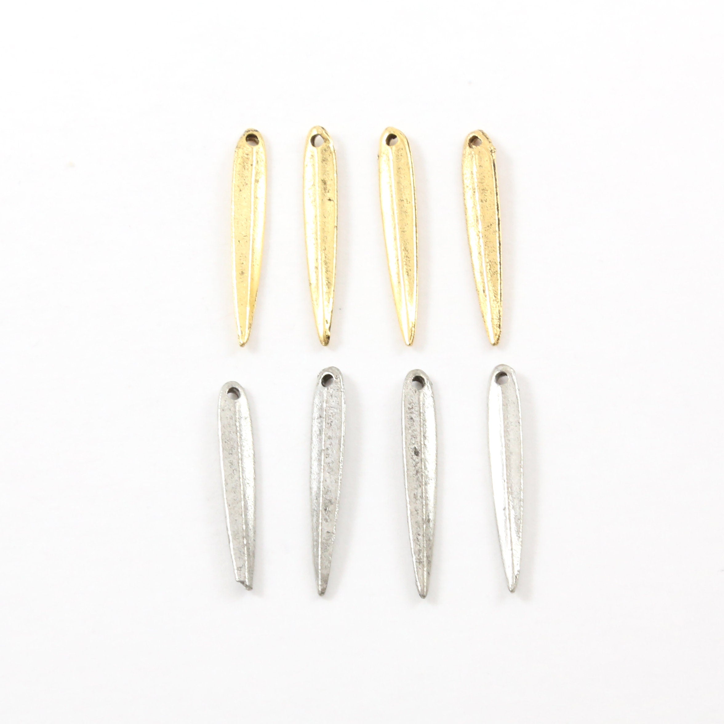 Pewter Metal Spike Charm Feather Triangle Dagger Pendant Bar (4pc)