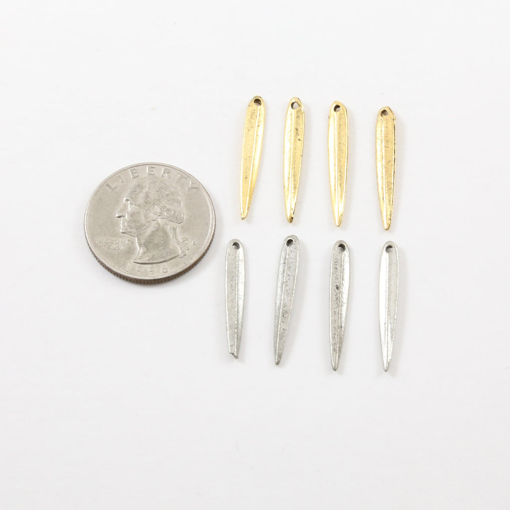 Pewter Metal Spike Charm Feather Triangle Dagger Pendant Bar (4pc)