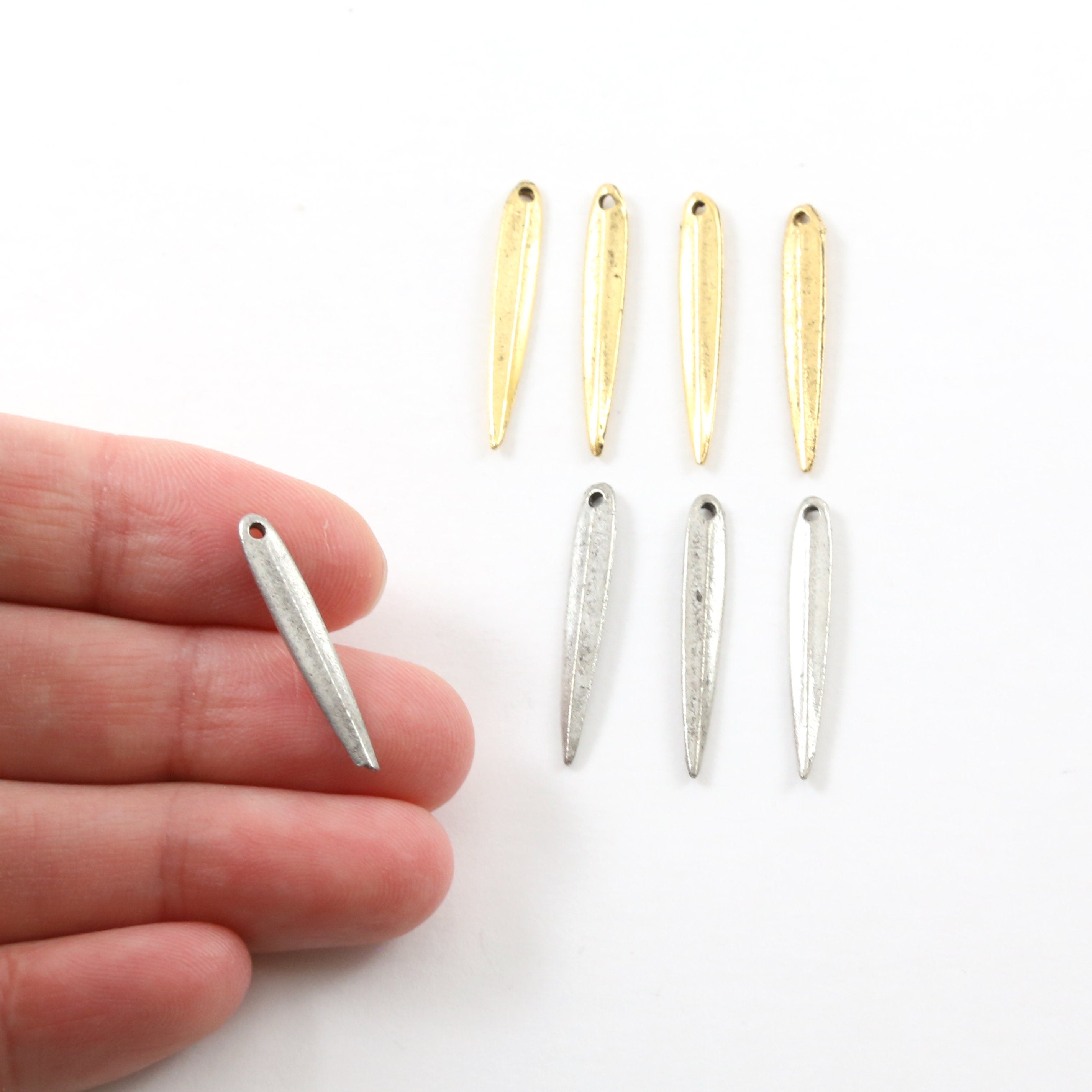 Pewter Metal Spike Charm Feather Triangle Dagger Pendant Bar (4pc)