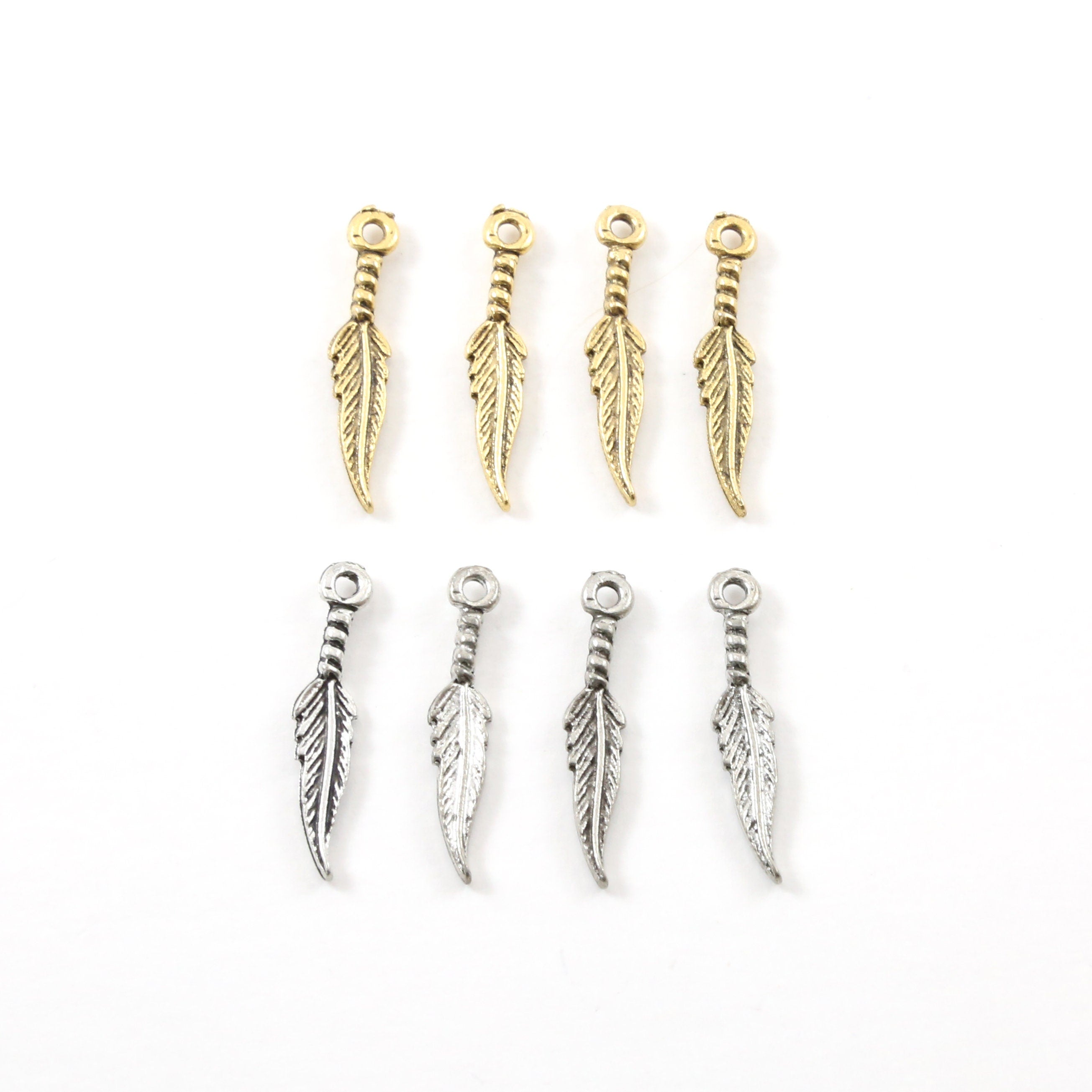 25mmx5mm Pewter Dainty Tiny Small Dainty Modern Feather Charm Necklace (4pc)