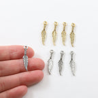 25mmx5mm Pewter Dainty Tiny Small Dainty Modern Feather Charm Necklace (4pc)