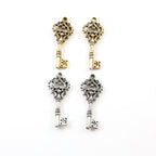 32mmx12mm Pewter Fancy Delicate Key Charm Best Friend Charm Necklace (2pc)