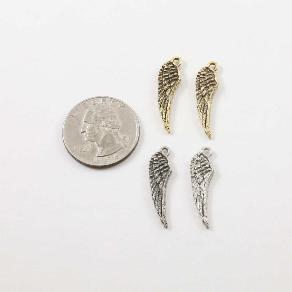 26mmx7mm Pewter Double Sided Angel Wing Charm Pendant Inspirational (2pc)