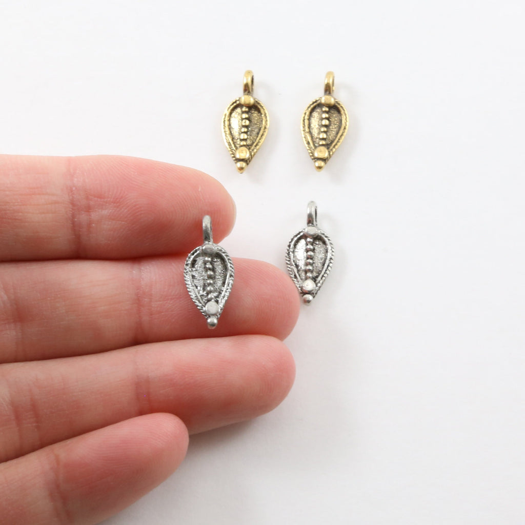 15mmx7mm Pewter Abstract Pointed Leaf Nature Pendant Charm Antique Gold (2pc)