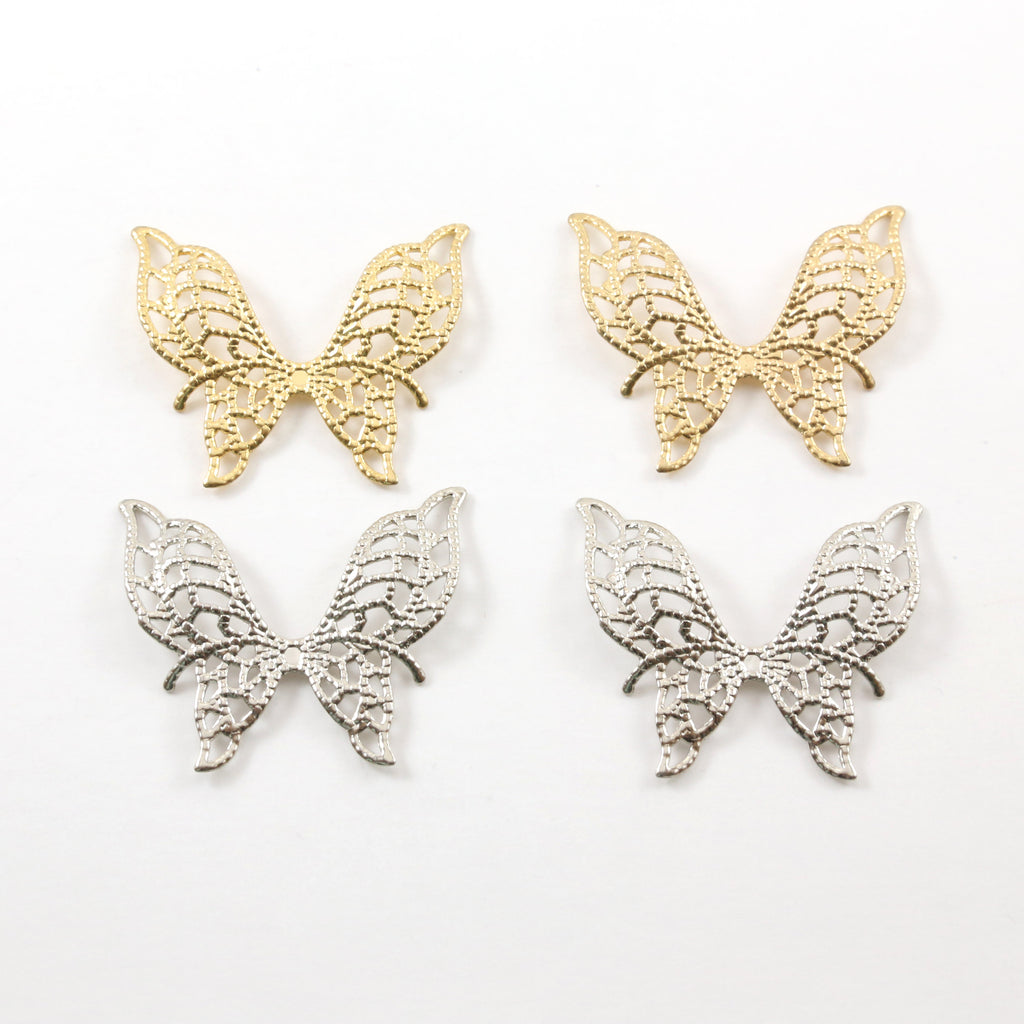 40mmx35mm Pewter Large Lightweight Flying Butterfly Filigree Wings Charm (2pc)