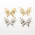 40mmx35mm Pewter Large Lightweight Flying Butterfly Filigree Wings Charm (2pc)