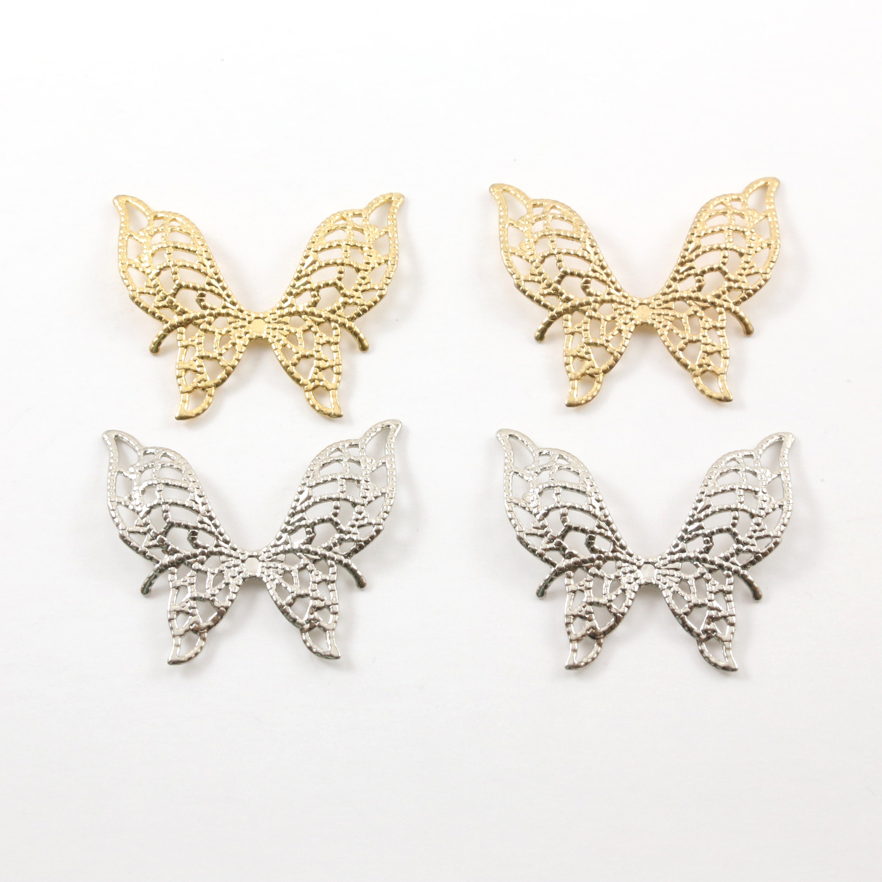 40mmx35mm Pewter Large Lightweight Flying Butterfly Filigree Wings Charm (2pc)