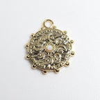 Brass 15 Mm Gold Celestial Coin Pendant Charm with Opal Stone