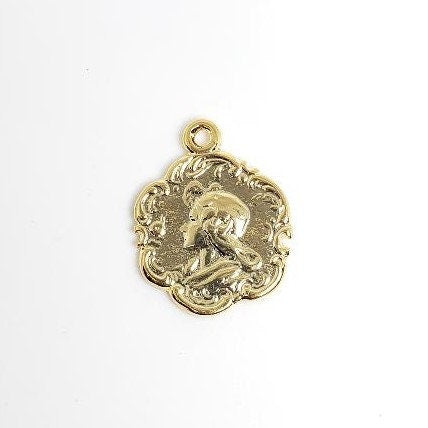 Gold Plated or Brass 16 Mm Vintage 2 Sided Portrait Pendant Coin Charm