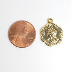 Gold Plated or Brass 16 Mm Vintage 2 Sided Portrait Pendant Coin Charm