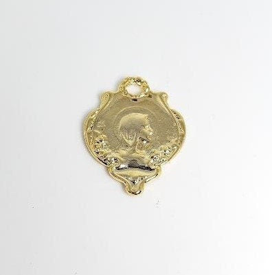 Gold Plated or Brass 25 Mm Vintage Santa Maria Portrait Pendant Coin Charm