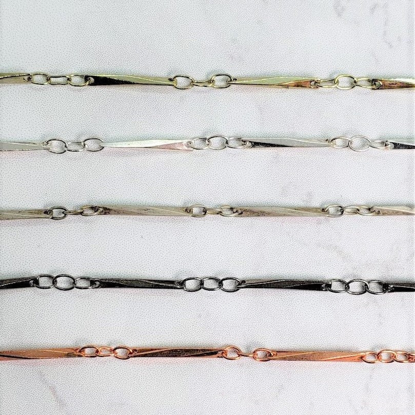 15mmx1.5mm Brass Long Twisted Bar Link Chain in Antique – Sold by the Foot