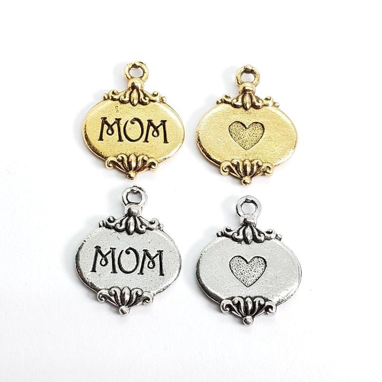 20mmx16mm Pewter Mom Two Sided Charm Heart Best Friend Charm Mothers Day (2pc)