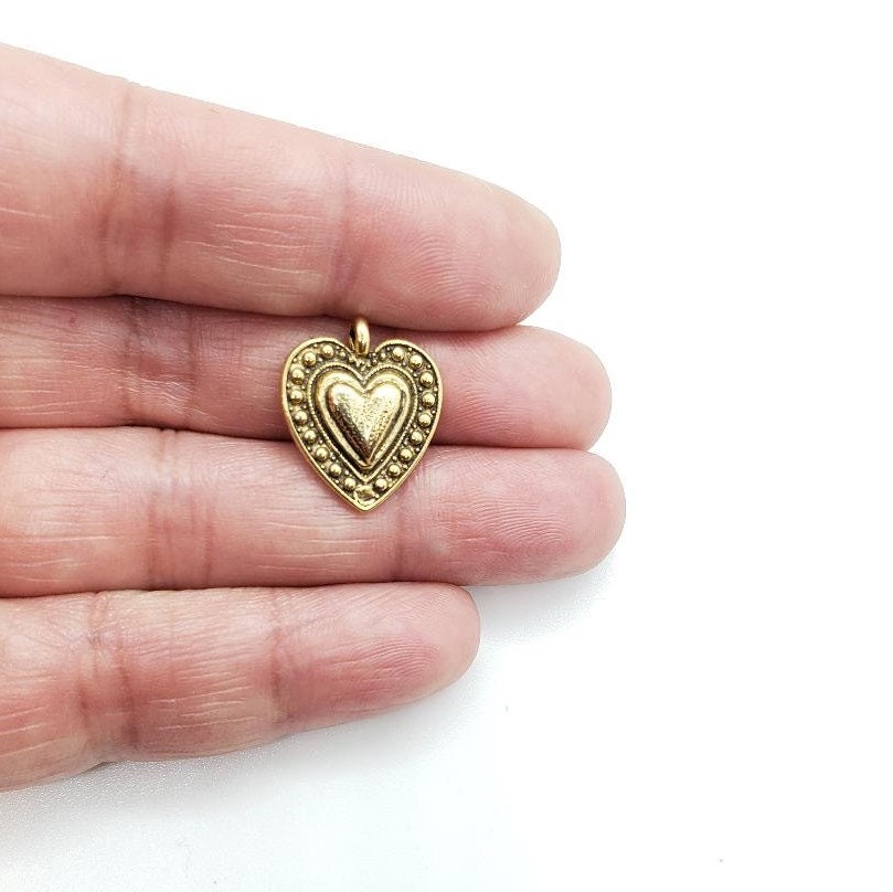 Pewter Layered Heart with Loop Charm Love Friendship (2pc)