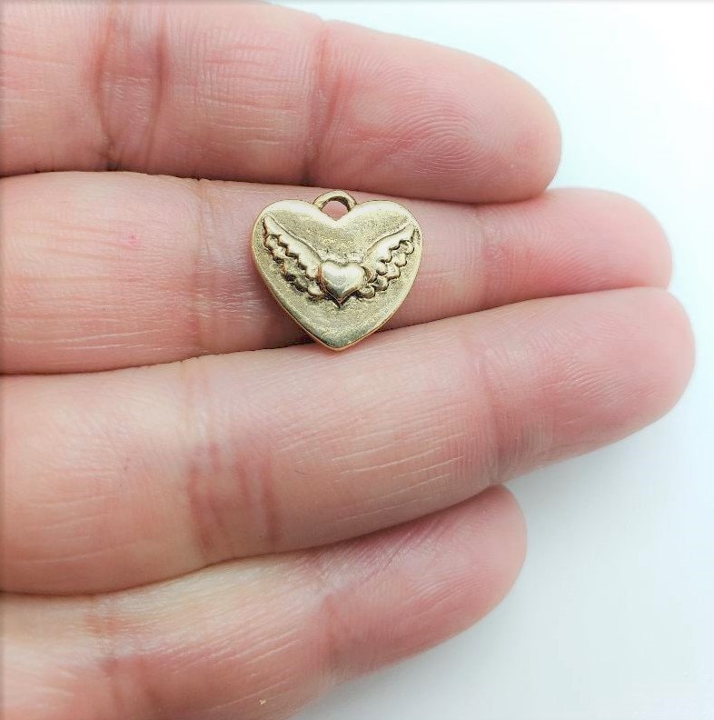 Pewter Layered Wing Heart with Loop Charm Love Friendship (2pc)