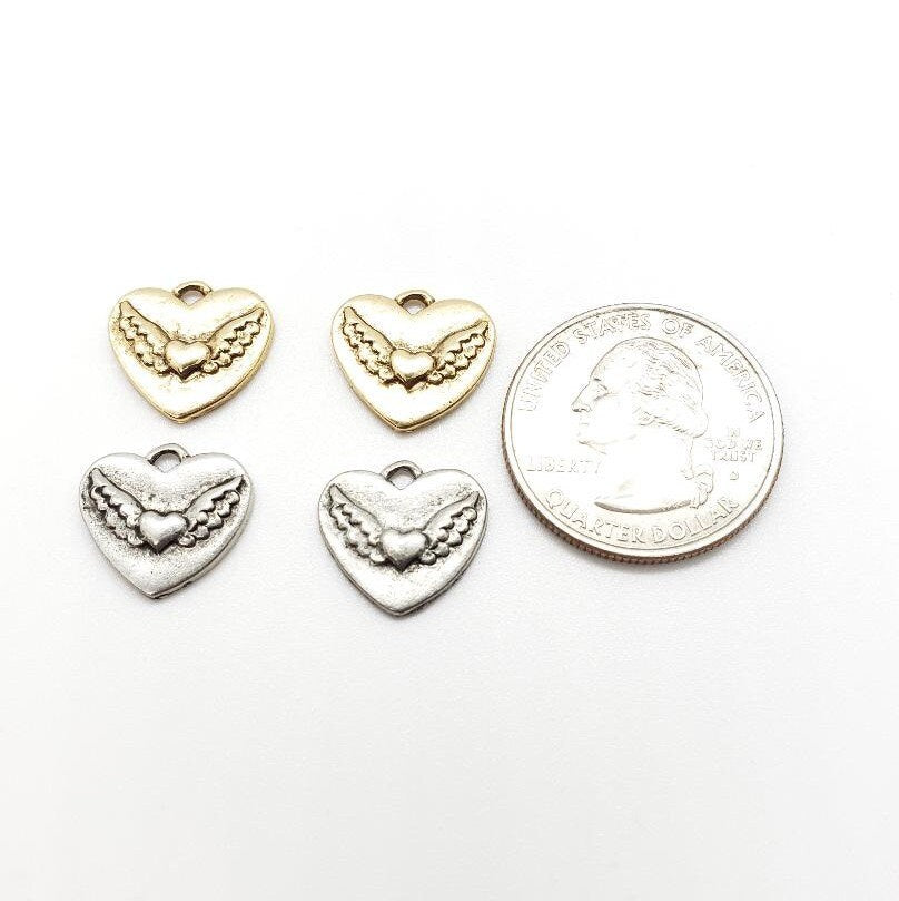 Pewter Layered Wing Heart with Loop Charm Love Friendship (2pc)
