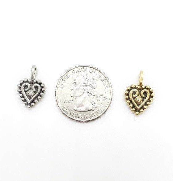 Pewter Metal Heart Swirled Detailed Love Charm Pendant Antique (2pc)