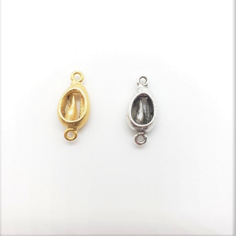 20mmx9mm Pewter 1 Silver or Gold Tiger Cowrie Shell Connector Ocean