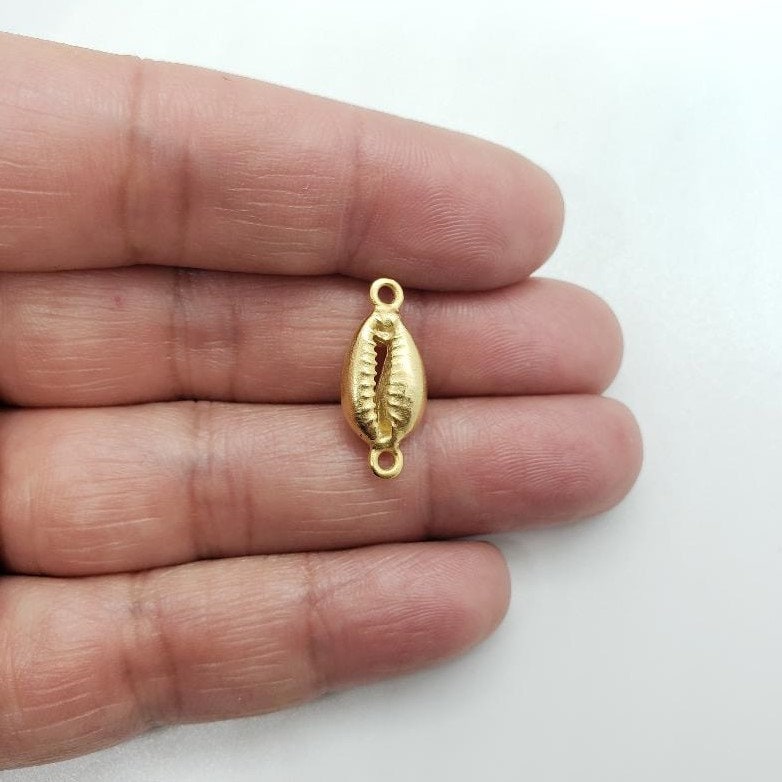 20mmx9mm Pewter 1 Silver or Gold Tiger Cowrie Shell Connector Ocean