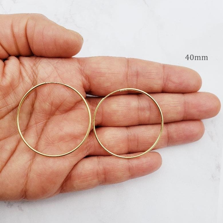 14K Gold Filled Large Endless Hoop Earrings 50mm 45mm 40mm Earring (2pc)