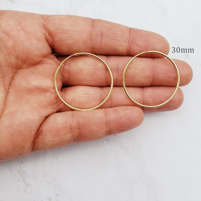14K Gold Filled Large Endless Hoop Earrings 20mm 24mm 30mm 35mm Earring (2pc)