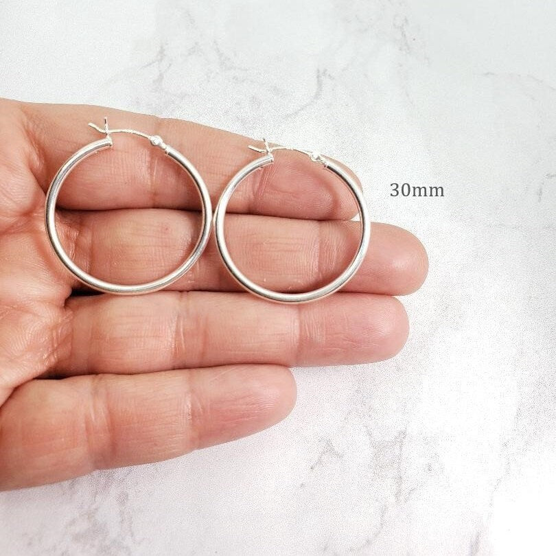 Sterling Silver Medium 25mm or 30mm Thick Flex Tube Hoop Earrings (2pc)