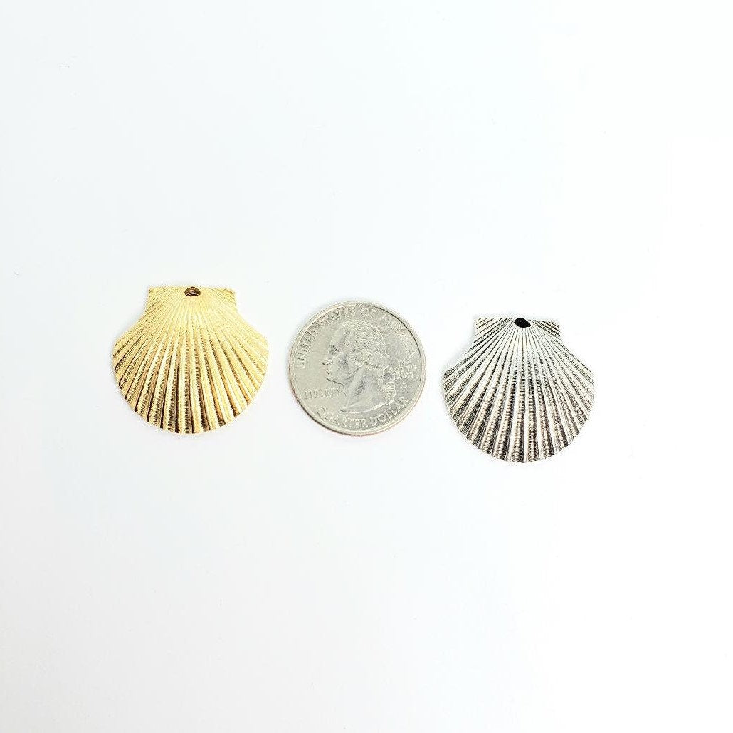 Pewter 1 Inch Textured Shell Pendant Charm Gold Color Silver