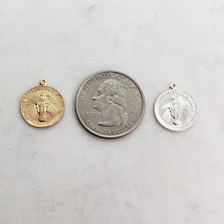 15mmx17mm Sterling Silver or 14K Gold Filled or Virgin Mother Mary Round