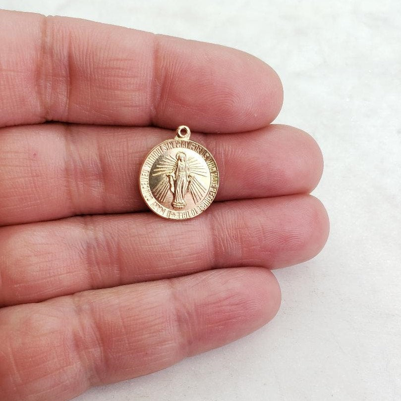 15mmx17mm Sterling Silver or 14K Gold Filled or Virgin Mother Mary Round