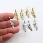 24mmx7mm Pewter Dainty Modern Feather Charm Necklace Pendant Antique (4pc)