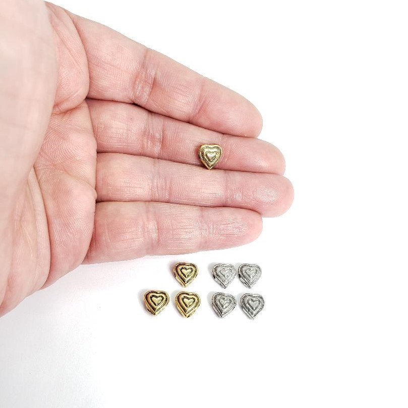 Pewter Heart Shaped Bead Love Antique Gold Antique Silver (4pc)