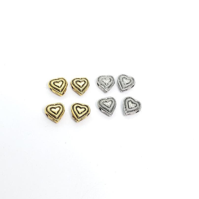 Pewter Heart Shaped Bead Love Antique Gold Antique Silver (4pc)