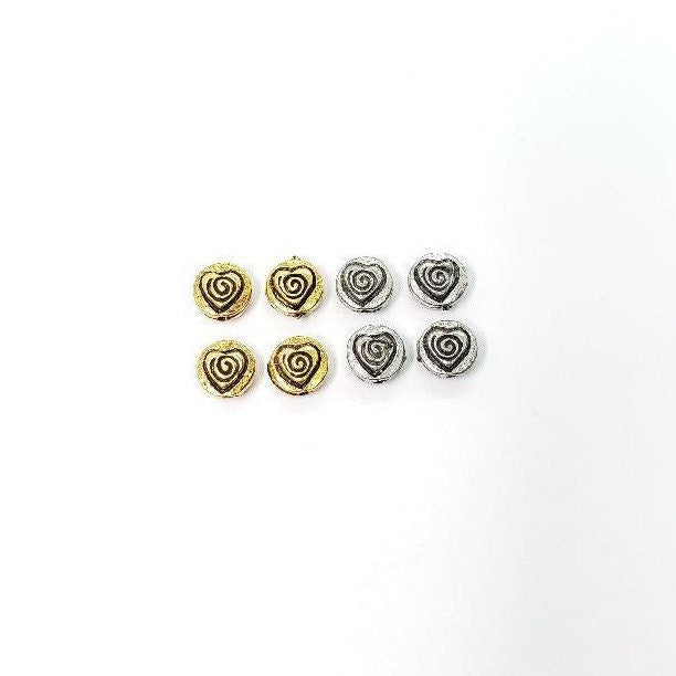 Pewter Round Flat Layered Swirl Heart Design Bead Love Antique (4pc)