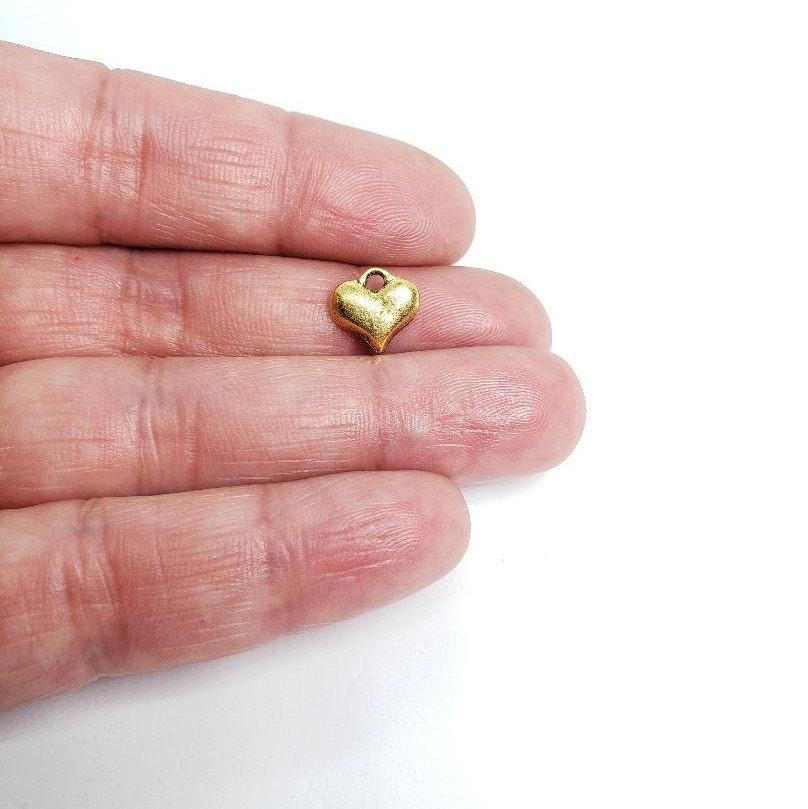 Pewter 2 Sweet Puffy Heart Charms Antique Gold Antique Silver (2pc)