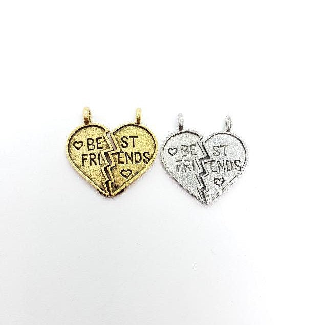 Pewter 1 Set Best Friends Half Hearts Antique Gold Antique (2pc)