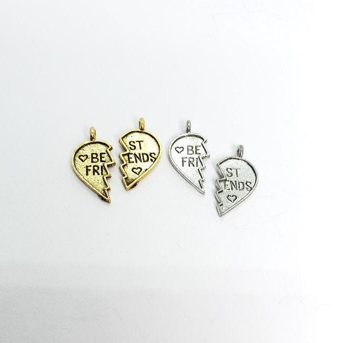 Pewter 1 Set Best Friends Half Hearts Antique Gold Antique (2pc)