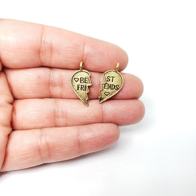 Pewter 1 Set Best Friends Half Hearts Antique Gold Antique (2pc)