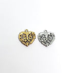 Pewter 2 Floral Heart Charms in Antique Gold or Antique Silver (2pc)