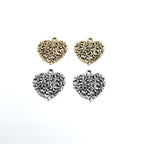 Pewter 2 Floral Heart Charms in Antique Gold or Antique Silver (2pc)