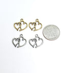 Pewter 2 Intertwined Hearts with Loop Charm Love Friendship (2pc)