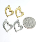 Pewter 2 Dotted Beaded Heart Charms in Antique Gold or Antique (2pc)