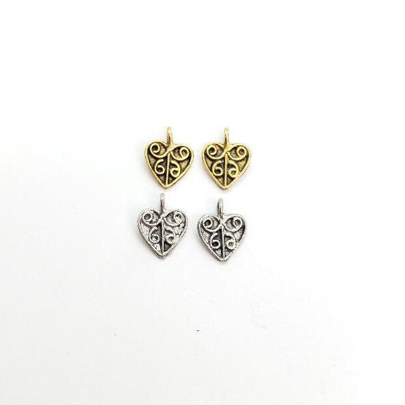 Pewter 2 Small Wire Design Hearts with Loop Charms Love (2pc)