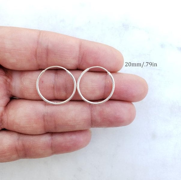 Sterling Silver Small Endless Hoop Earrings 20mm 24mm 30mm 35mm Earring (2pc)